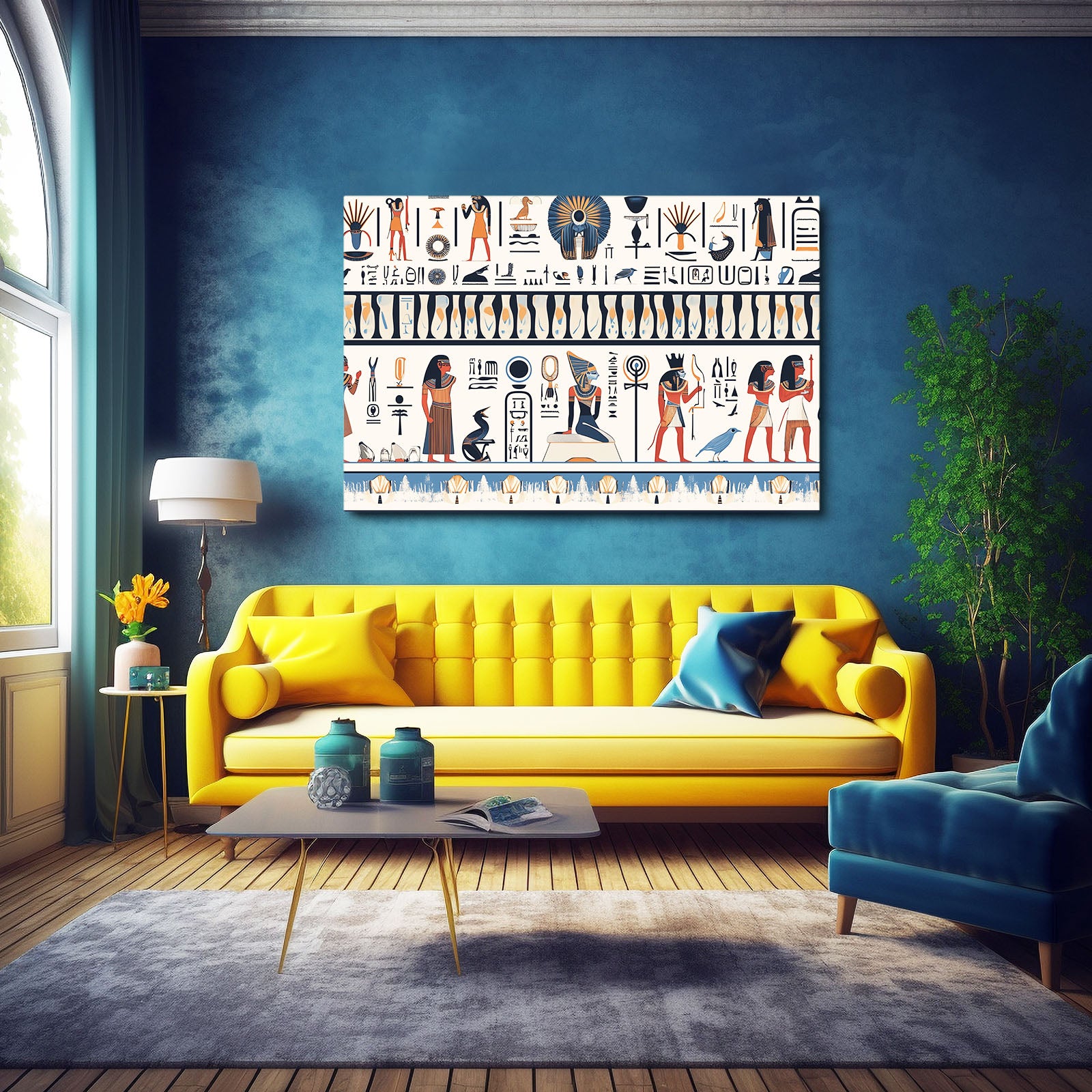 Hieroglyph Frieze Wall Egyptian Wall Art – styled in a furnished interior