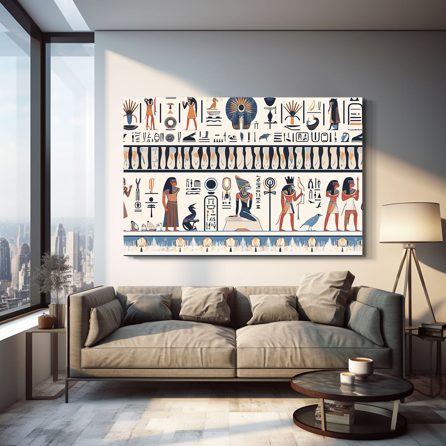 Hieroglyph Frieze Wall Egyptian Wall Art – styled in a furnished interior