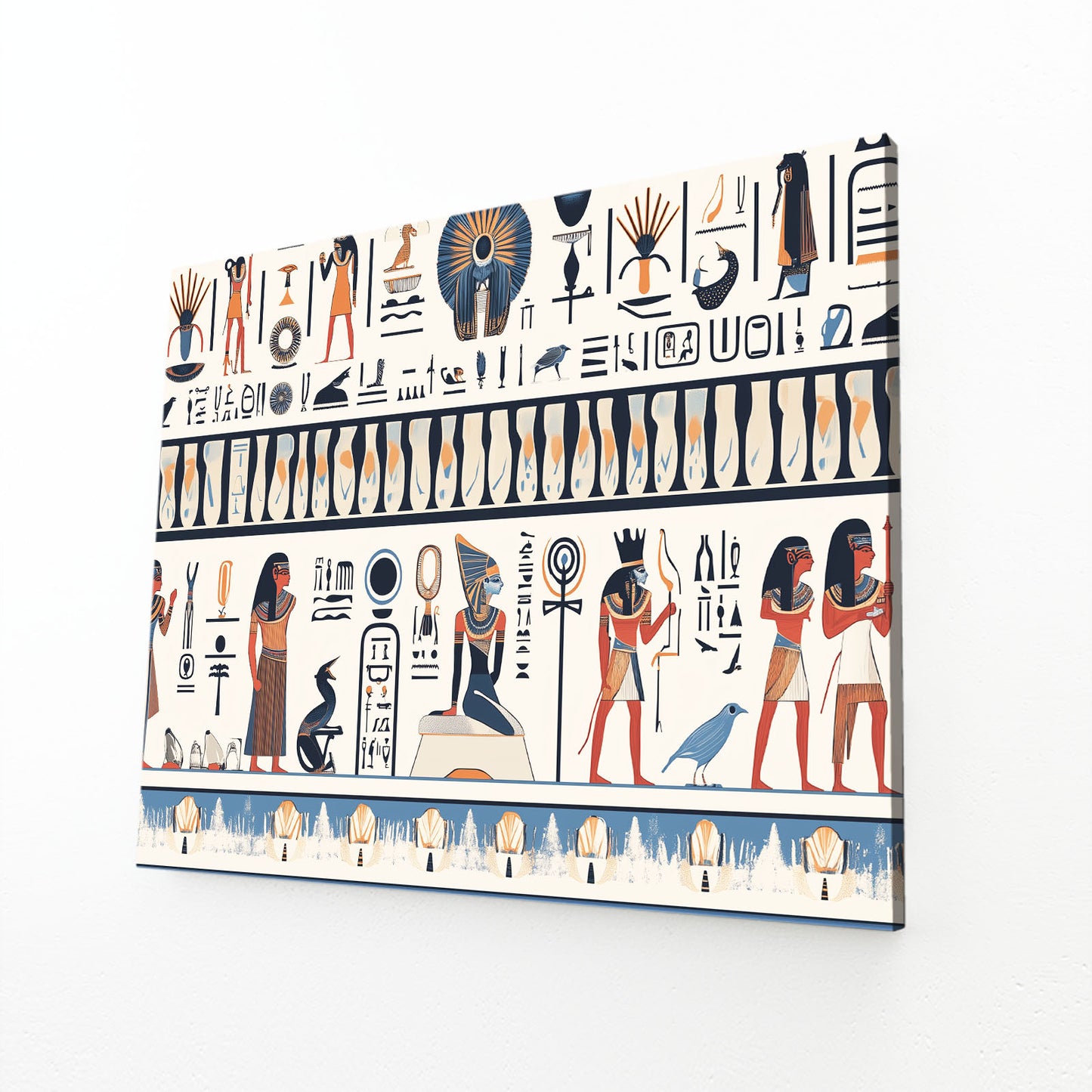 Hieroglyph Frieze Wall Egyptian Wall Art – angled canvas view on white background