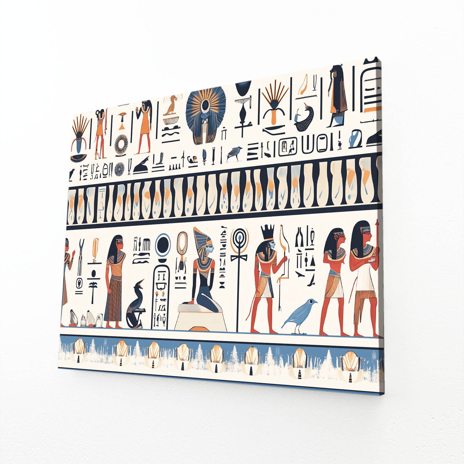 Hieroglyph Frieze Wall Egyptian Wall Art – angled canvas view on white background