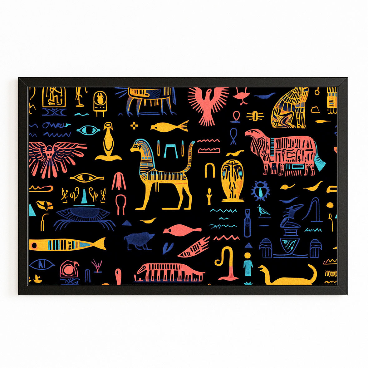 Hieroglyph Icons On Black Egyptian Art – with Premium Black frame on white background