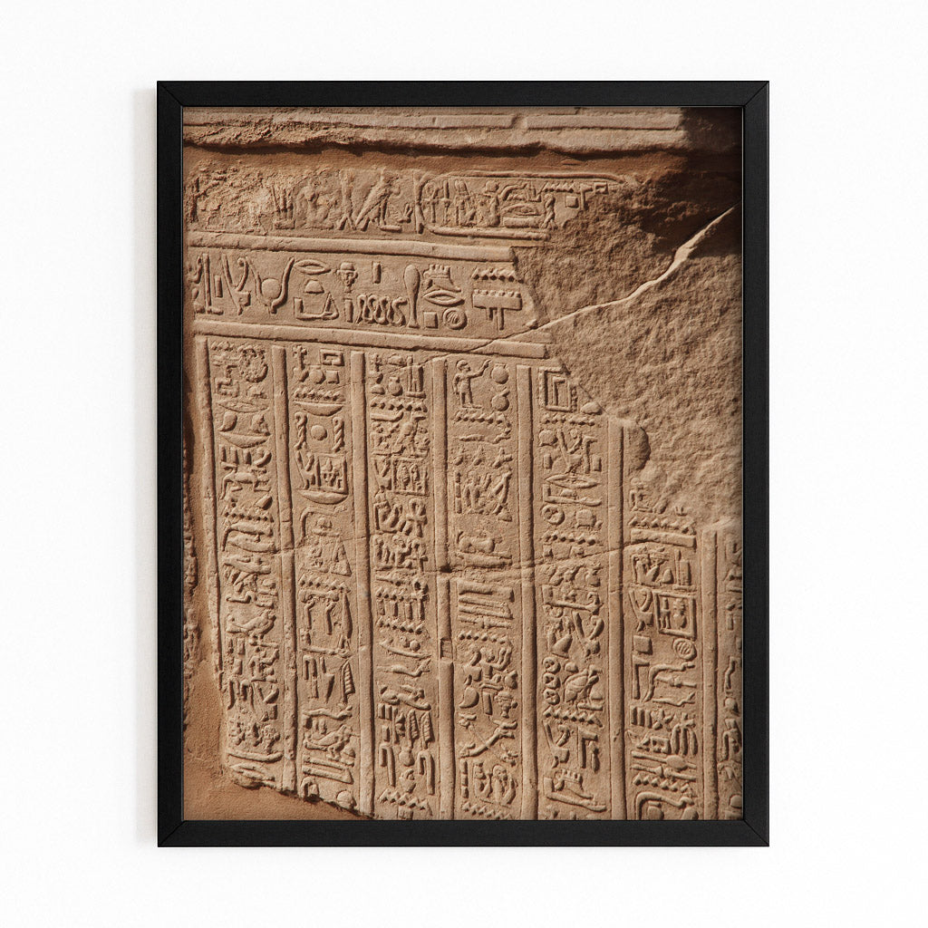 Hieroglyphic Wall Relief Egyptian Wall Art – with Premium Black frame on white background