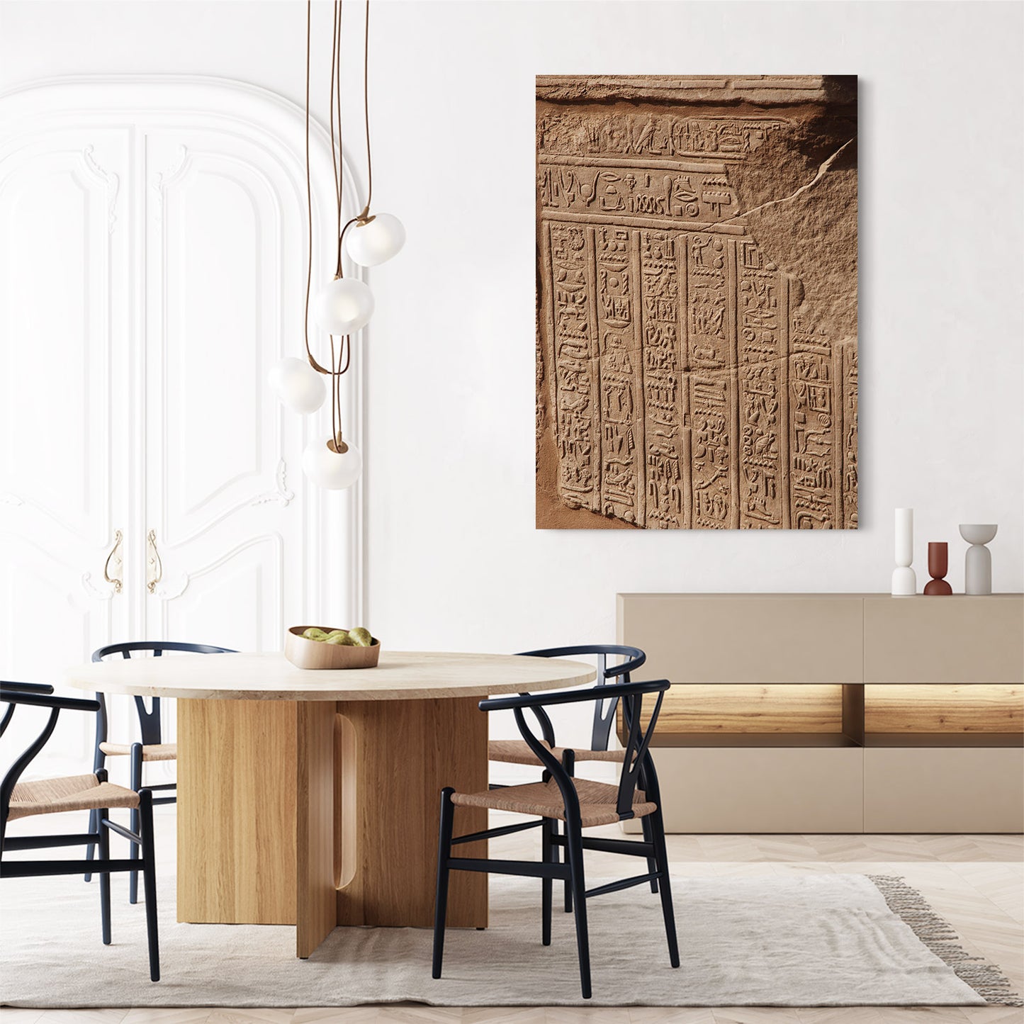 Hieroglyphic Wall Relief Egyptian Wall Art – styled in a furnished interior