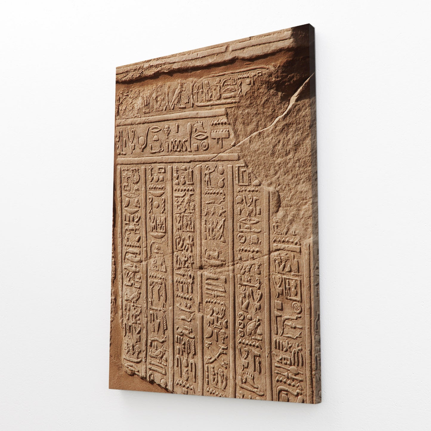 Hieroglyphic Wall Relief Egyptian Wall Art – angled canvas view on white background