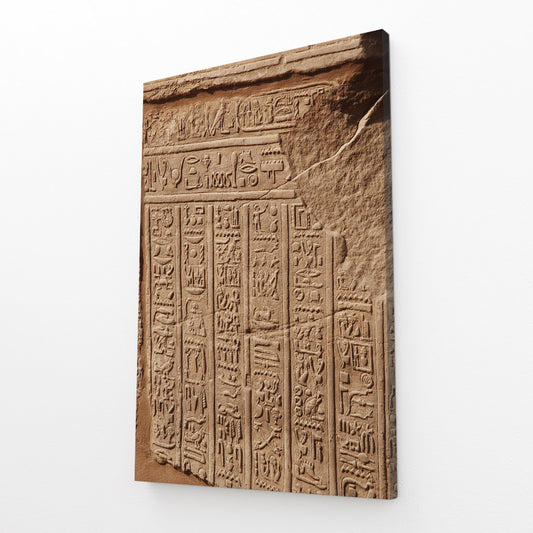 Hieroglyphic Wall Relief Egyptian Wall Art – angled canvas view on white background