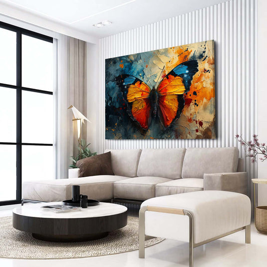 High Contrast Butterfly Wall Art — abstract canvas print in orange tones, view 3