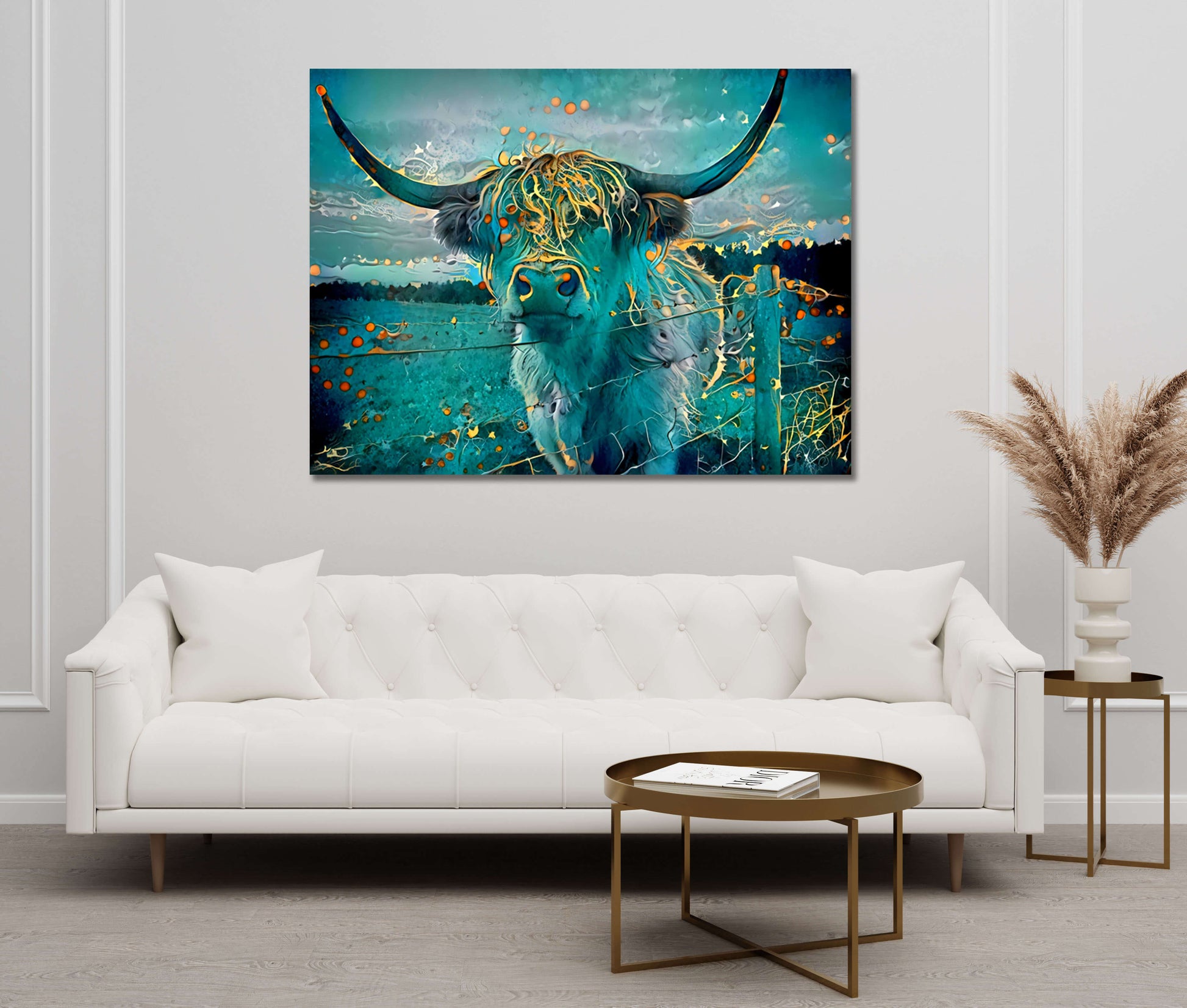 Highland Cow Wall Art – angled canvas view on white background