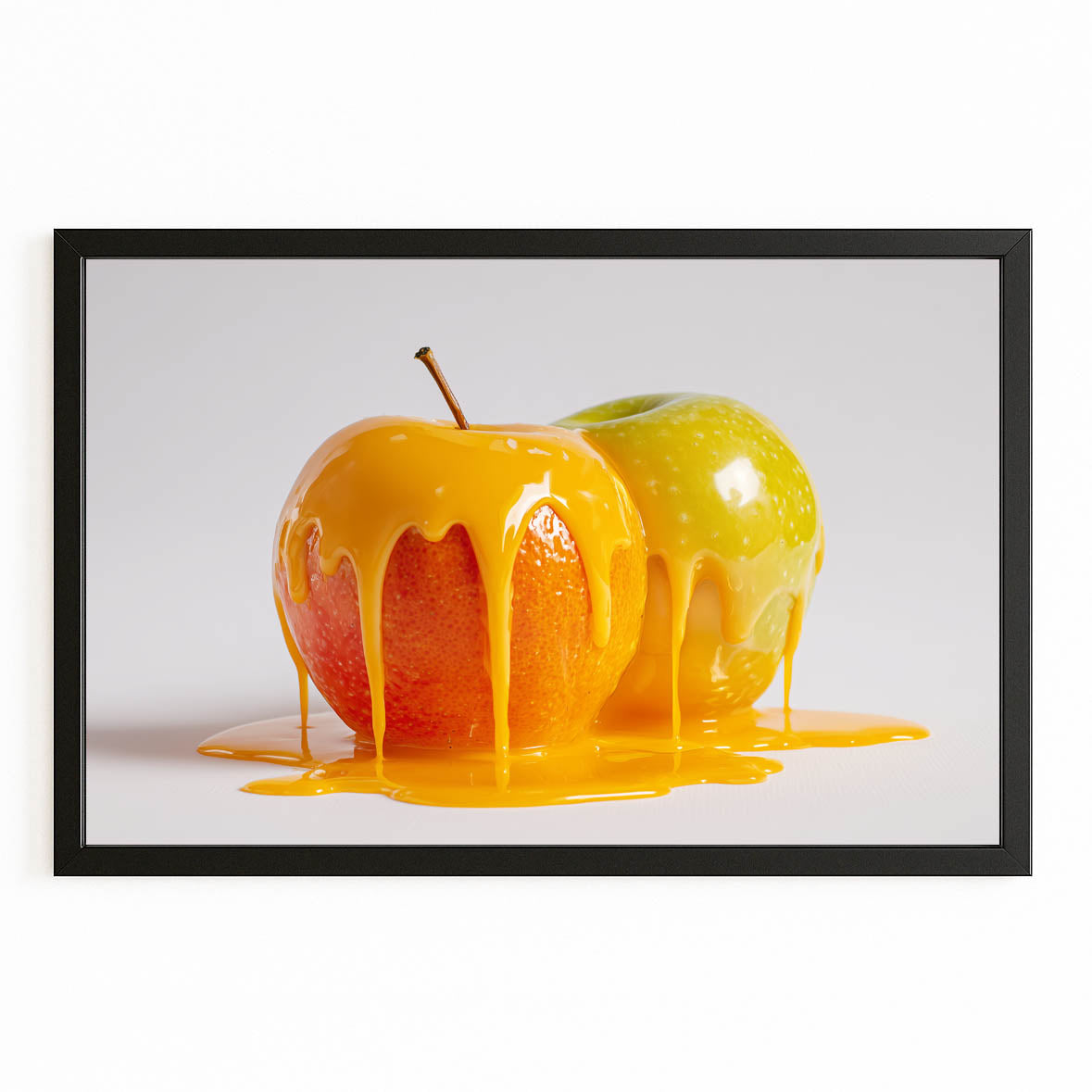 Honey Glazed Apple Fruit Canvas – with Premium Black frame on white background