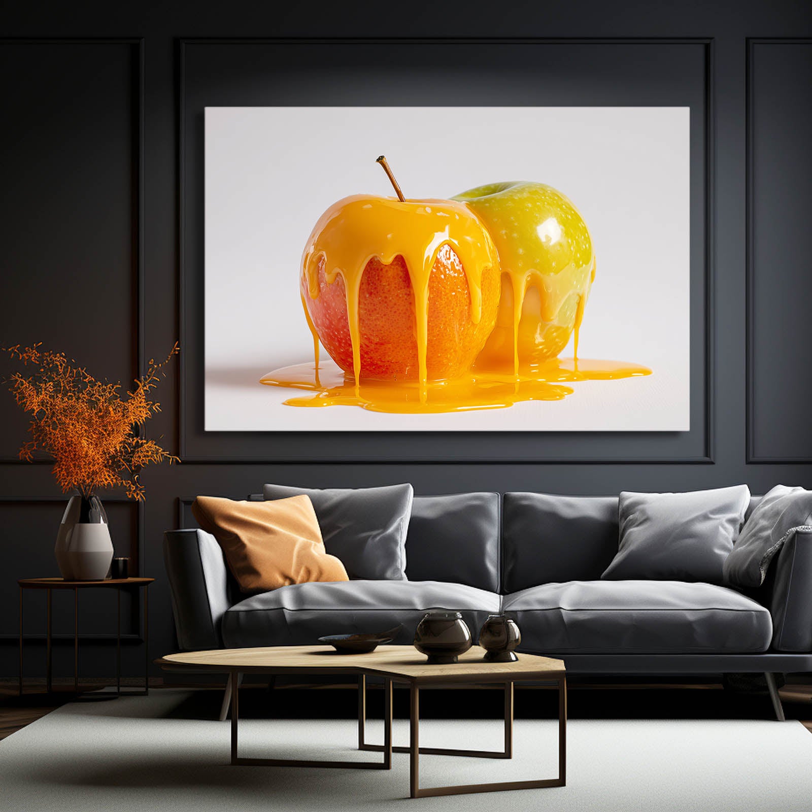 Honey Glazed Apple Fruit Canvas – styled in a furnished interior