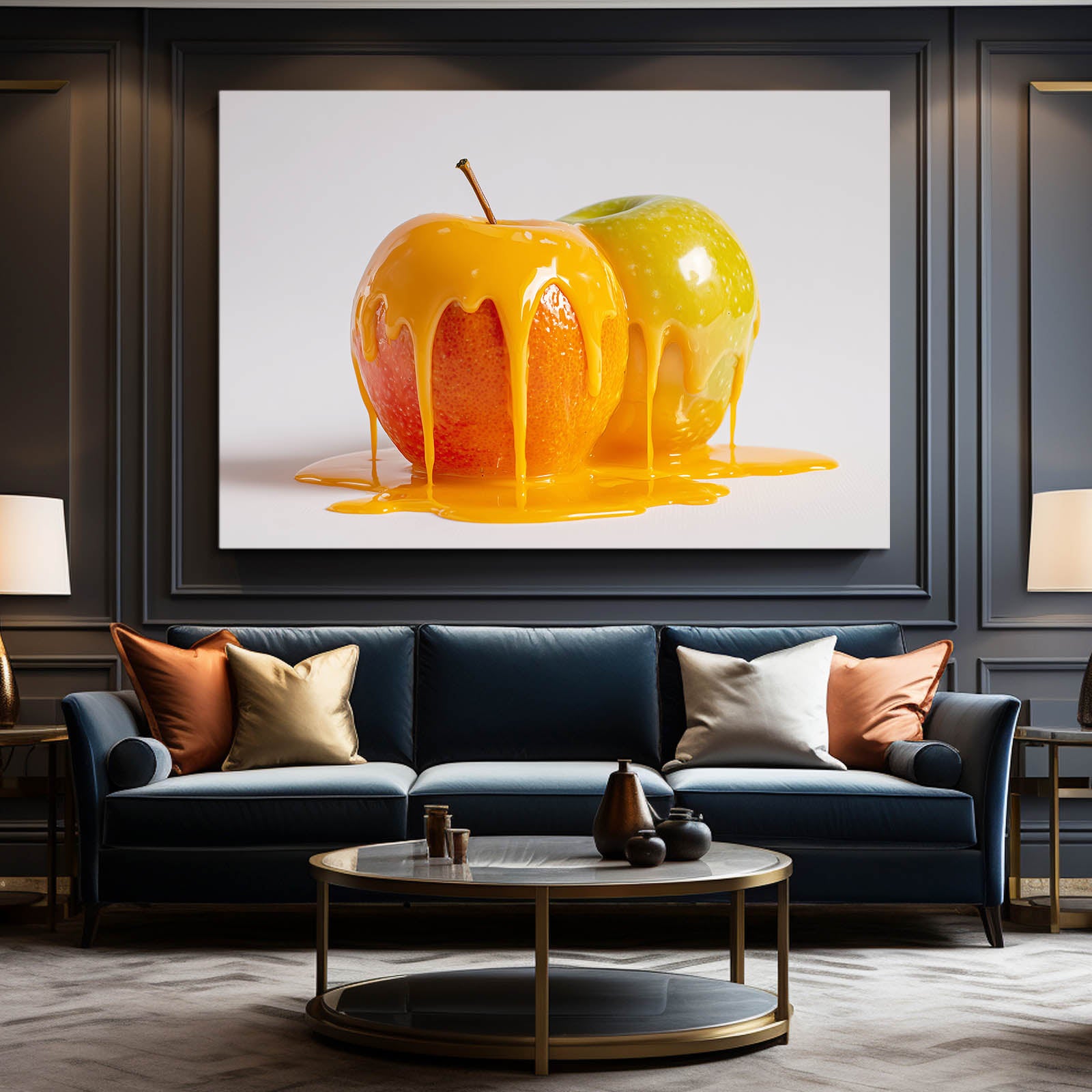 Honey Glazed Apple Fruit Canvas – styled in a furnished interior