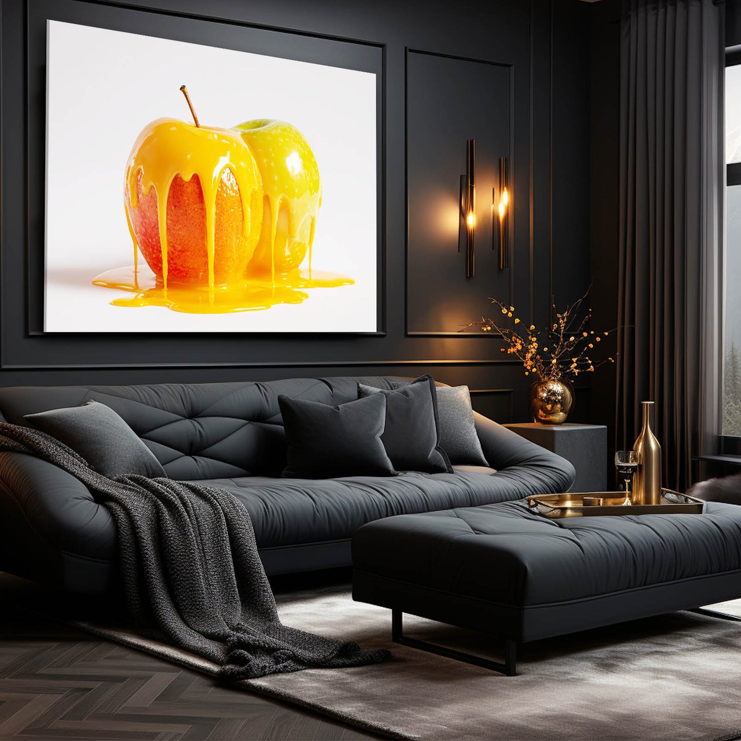 Honey Glazed Apple Fruit Canvas – styled in a furnished interior