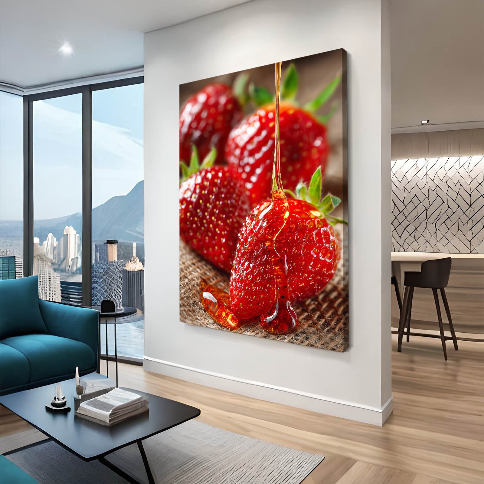 Honey Strawberries Fruit Canvas – styled in a furnished interior