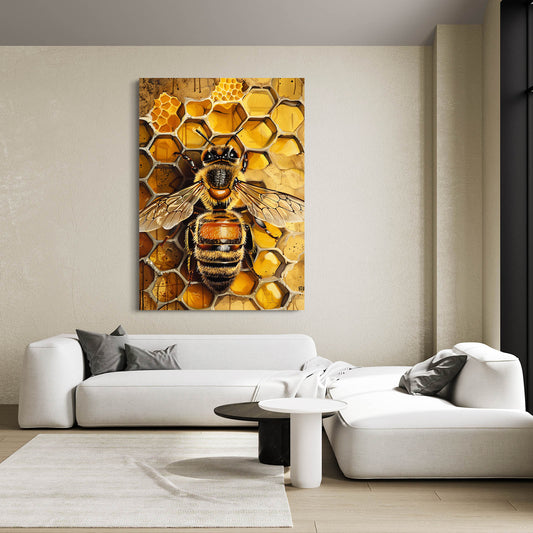 Honeycomb Bee Wall Art — realism canvas print in orange tones, view 3