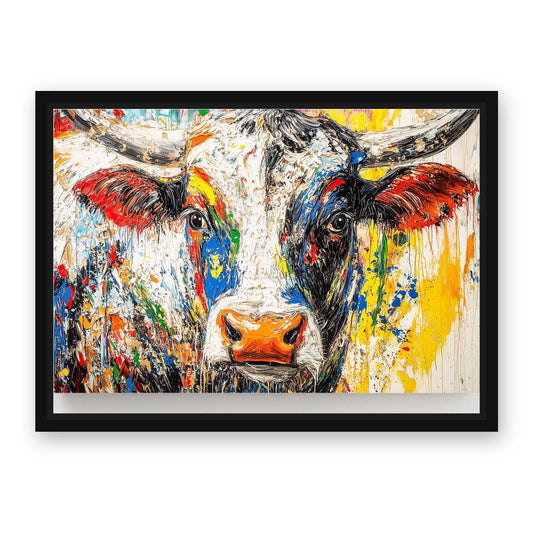 Horizontal Cow Canvas – with Premium Black wood frame
