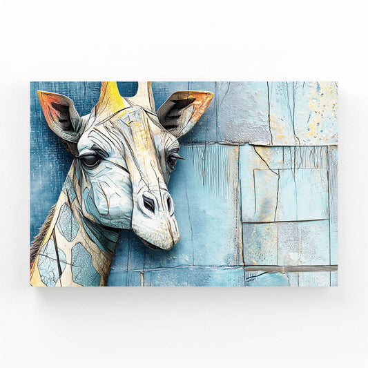 Abstract art of a giraffe on a textured blue background