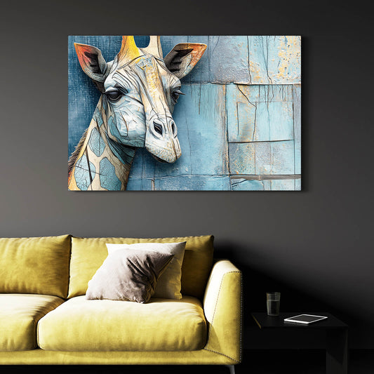 Horizontal Giraffe Artwork — contemporary canvas print in blue tones, view 4