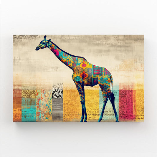 Colorful abstract giraffe painting on a textured background