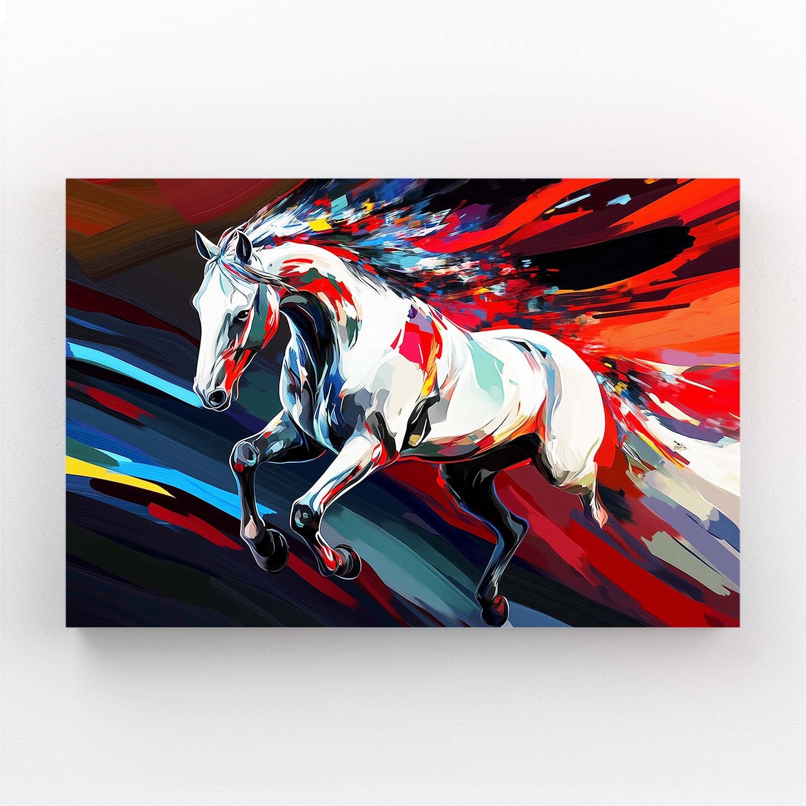 Horizontal Horse Art – angled canvas view on white background