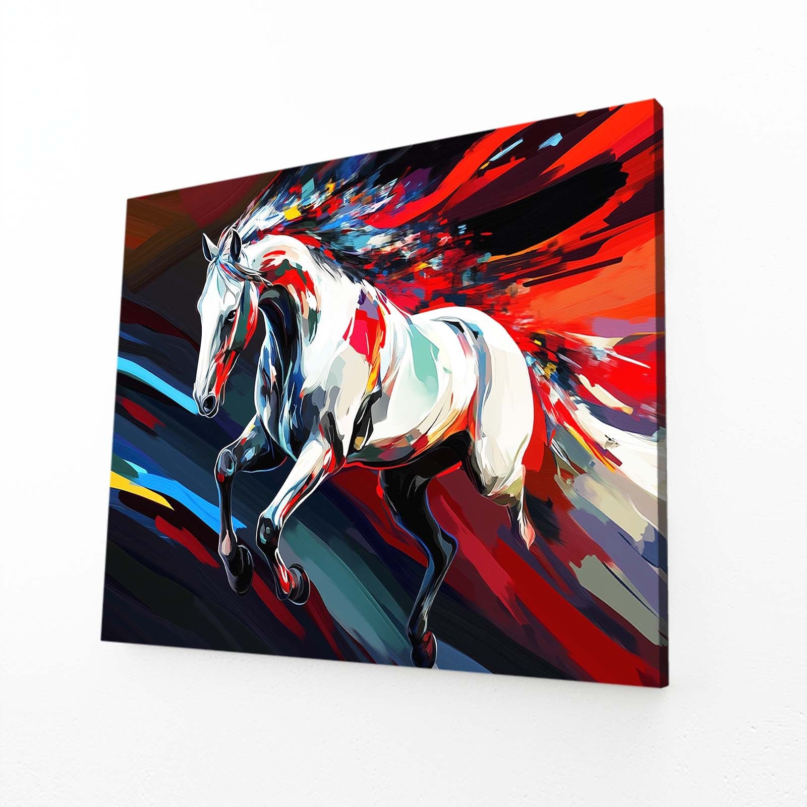 Horizontal Horse Art – angled canvas view on white background
