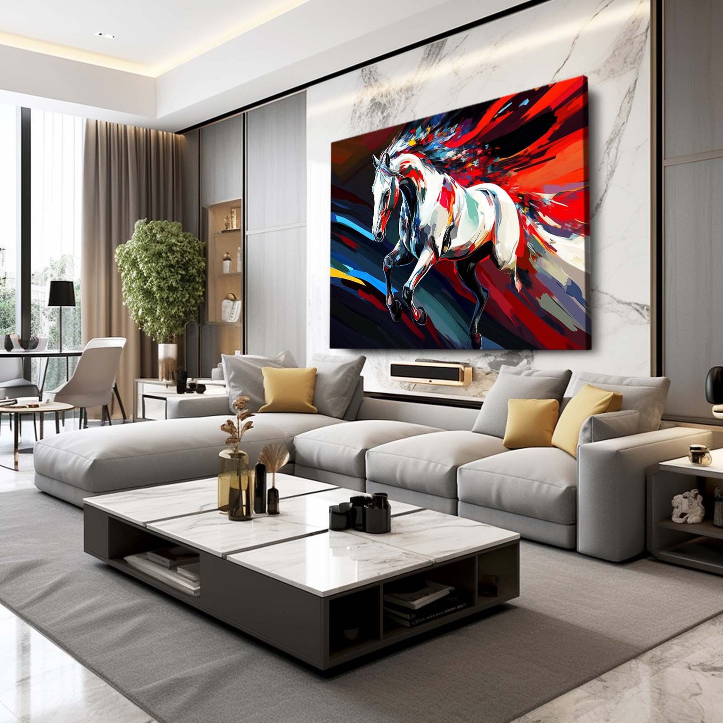 Horizontal Horse Art – angled canvas view on white background