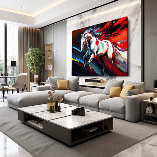 Horizontal Horse Art – angled canvas view on white background