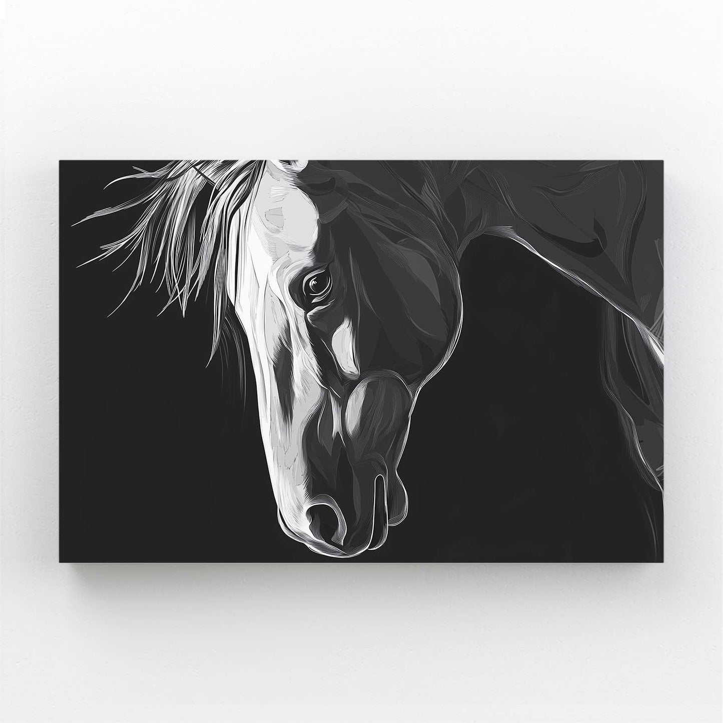 Horizontal Horse Wall Art – angled canvas view on white background