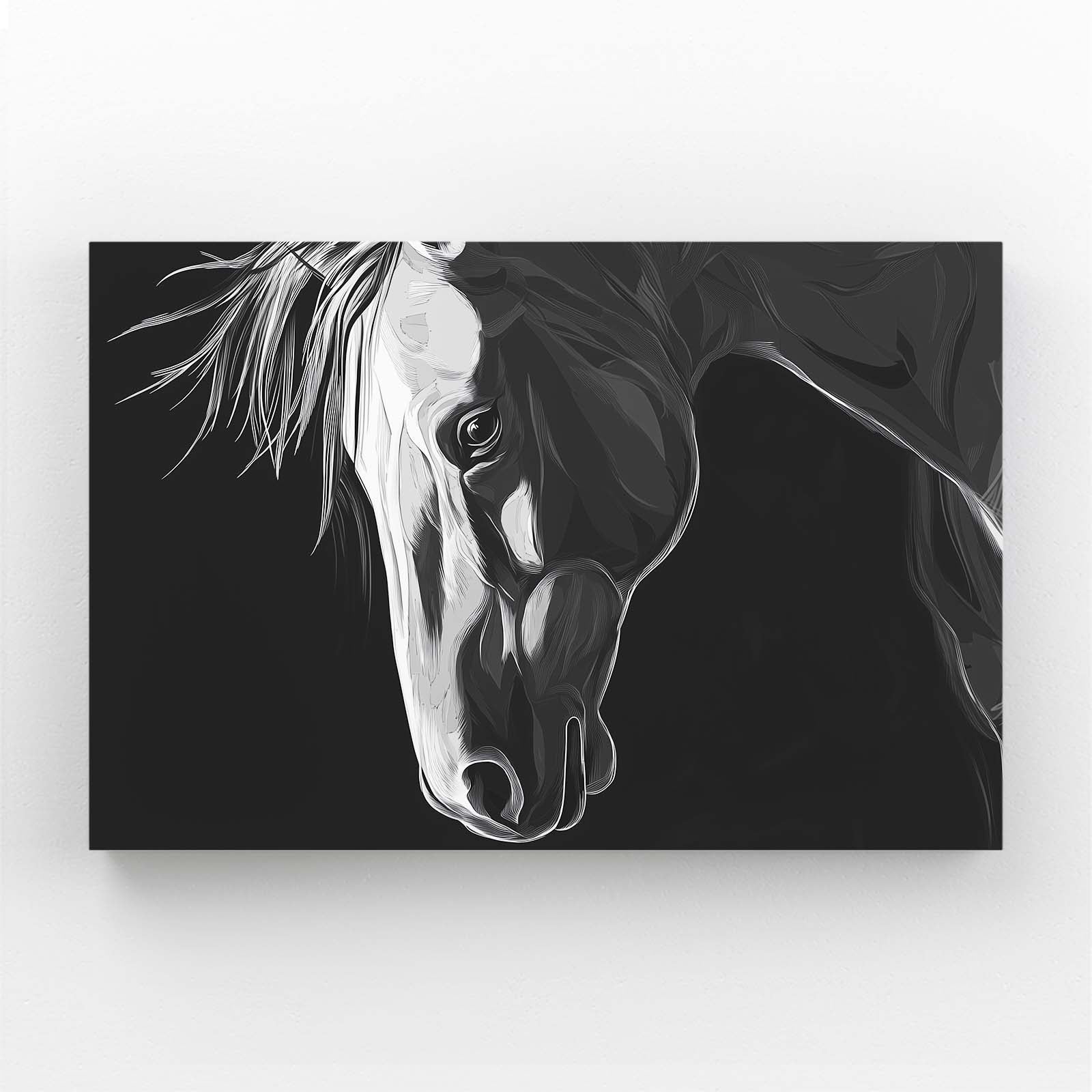 Horizontal Horse Wall Art – angled canvas view on white background