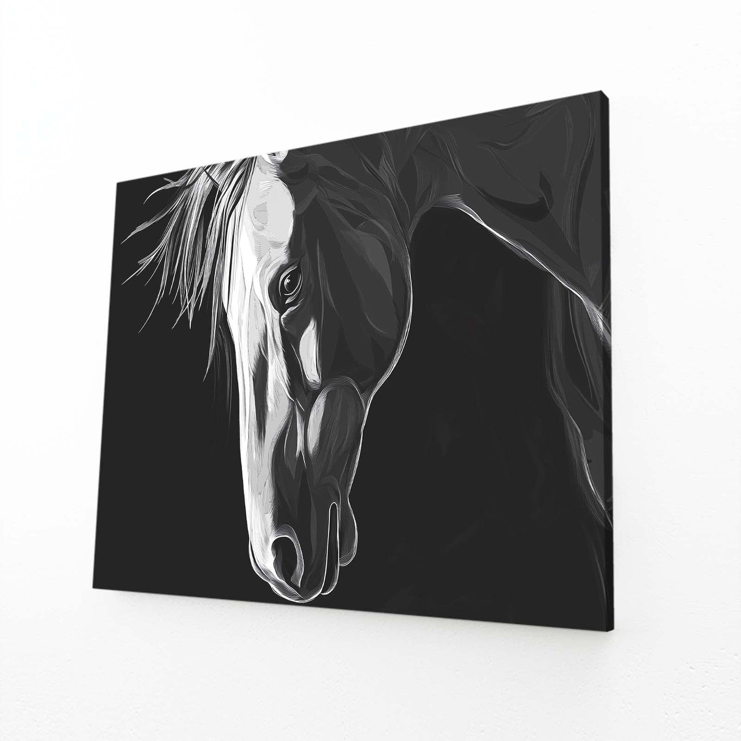 Horizontal Horse Wall Art – angled canvas view on white background
