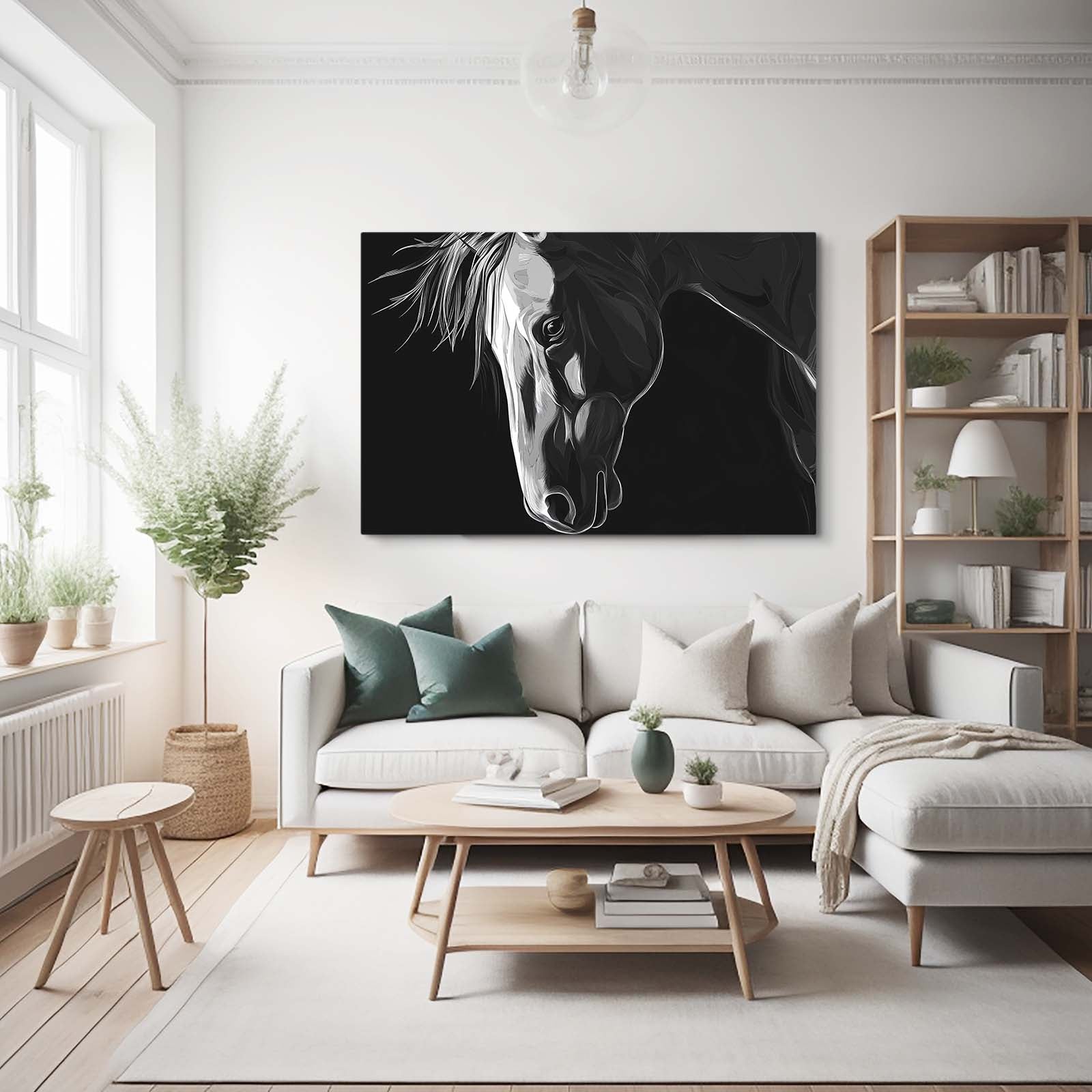 Horizontal Horse Wall Art – angled canvas view on white background
