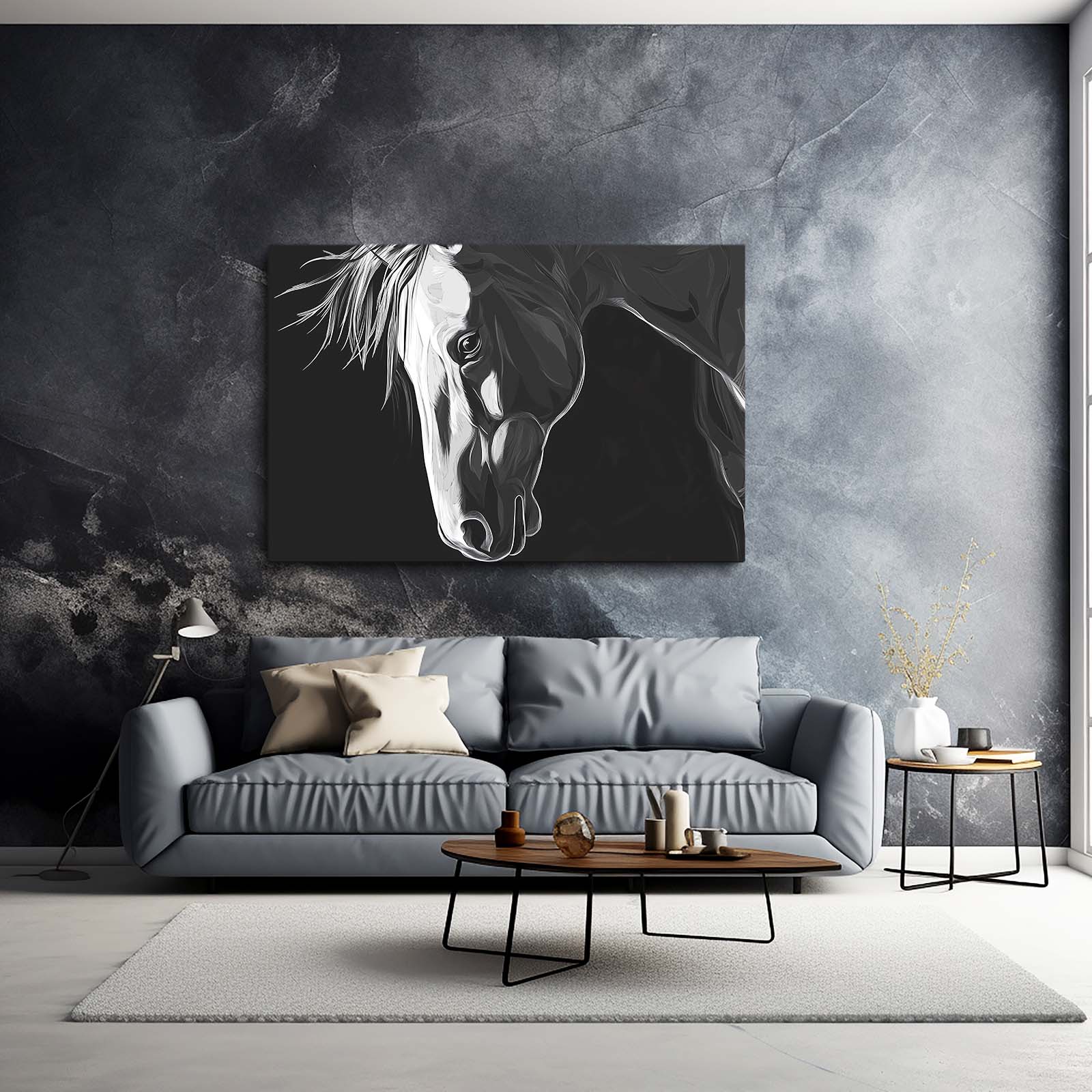 Horizontal Horse Wall Art – angled canvas view on white background