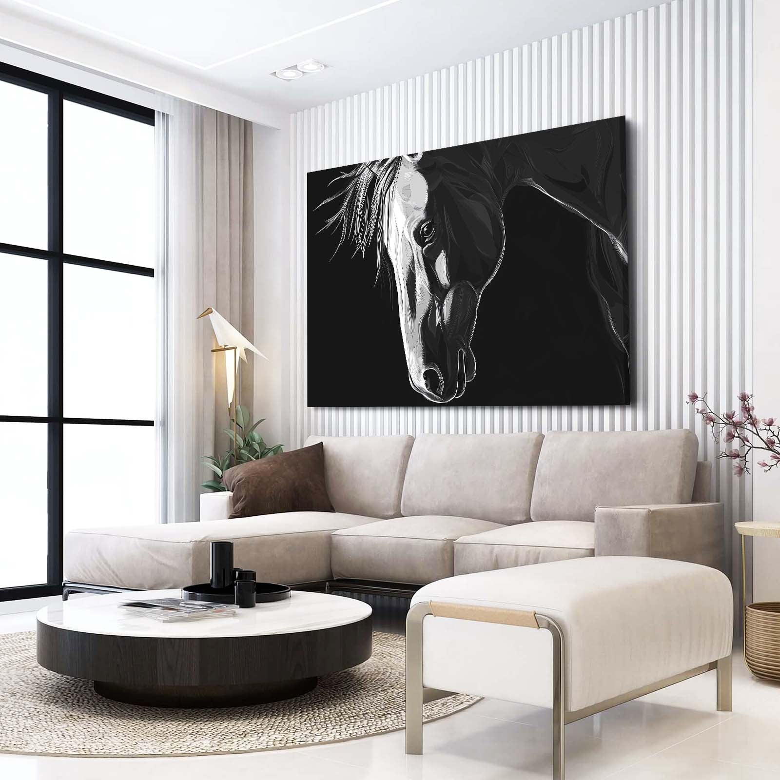 Horizontal Horse Wall Art – angled canvas view on white background