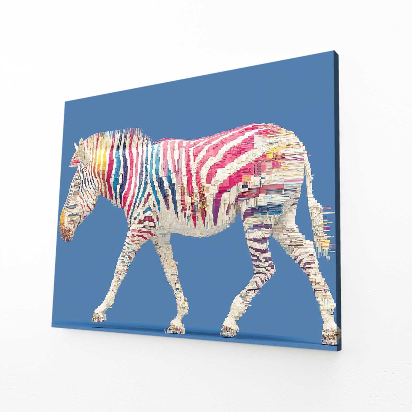 Horizontal Zebra Art – angled canvas view on white background