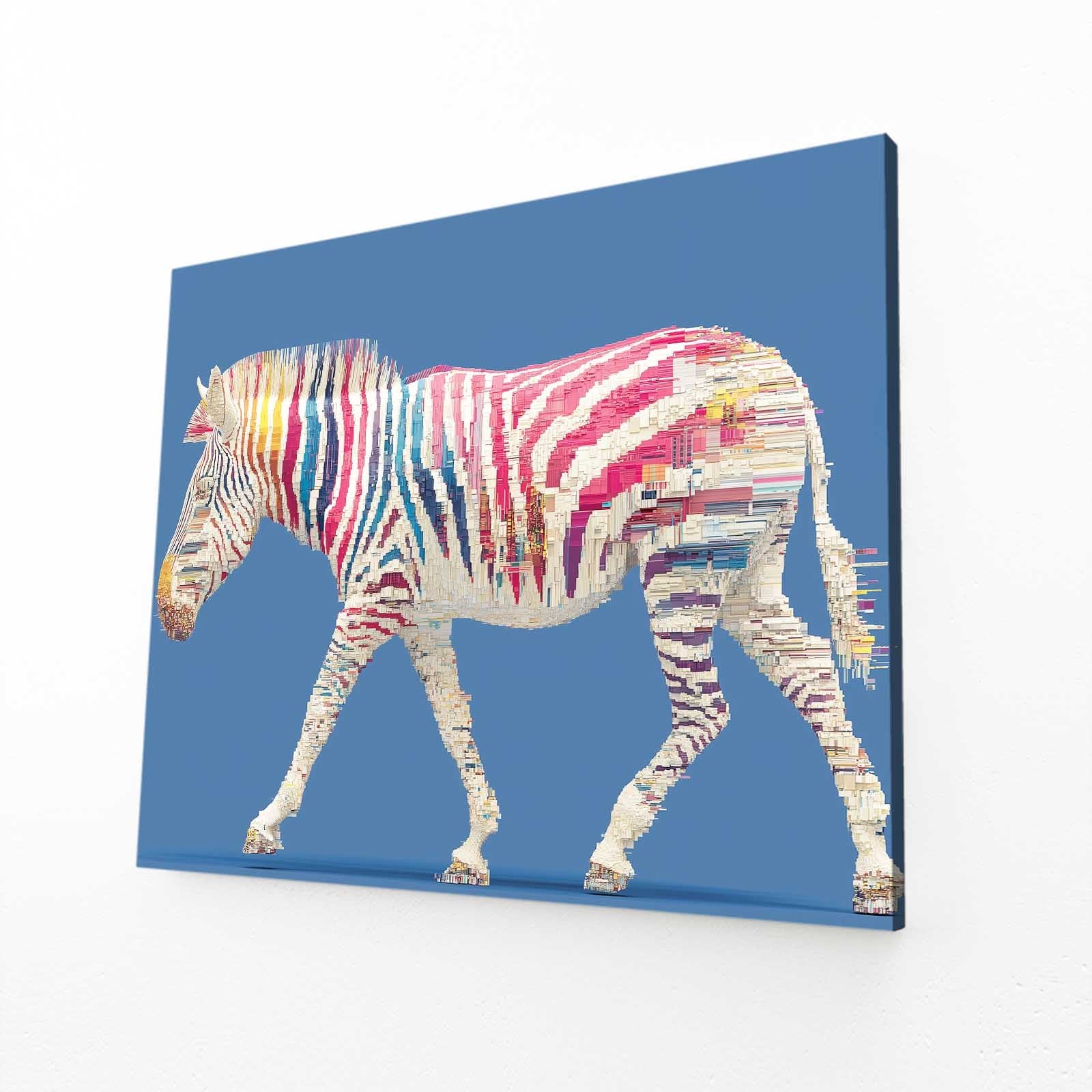 Horizontal Zebra Art – angled canvas view on white background