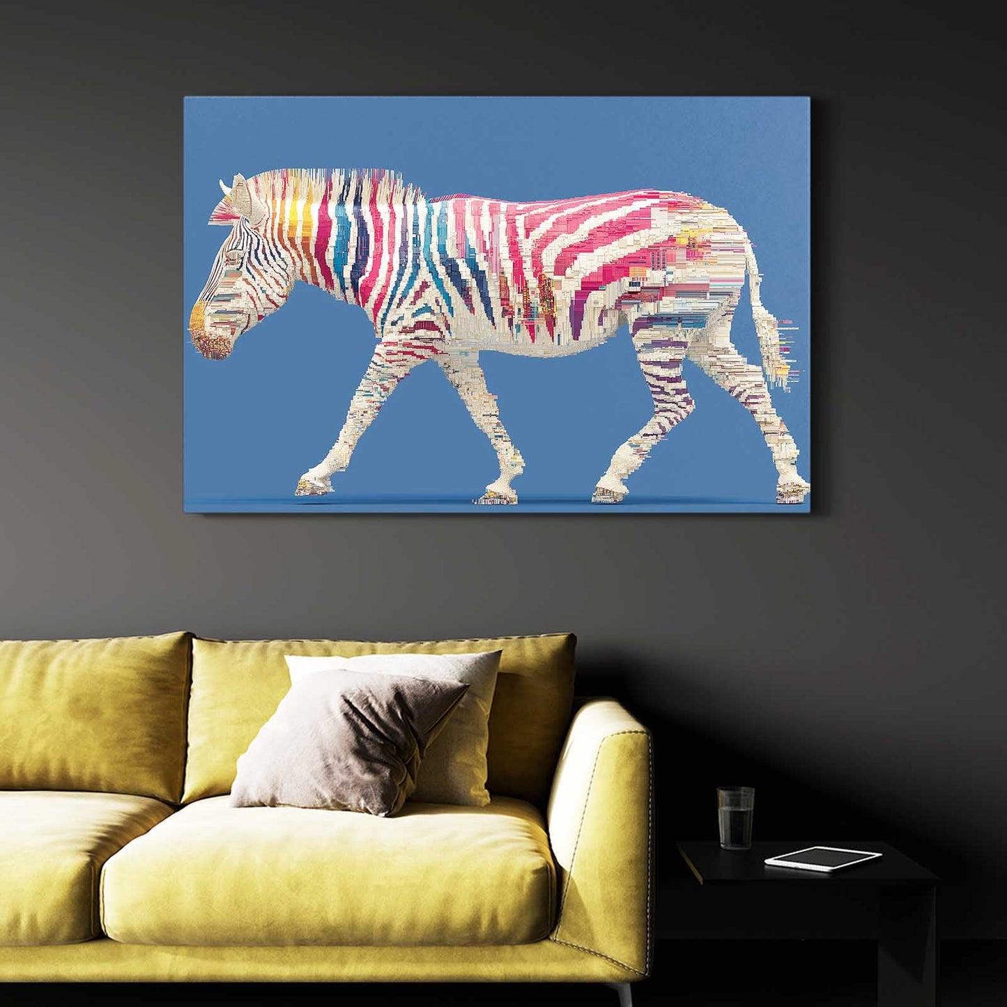 Horizontal Zebra Art – styled in a furnished interior