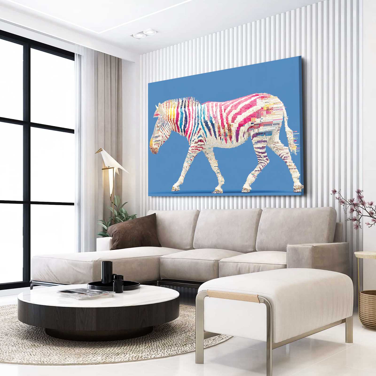 Horizontal Zebra Art – styled in a furnished interior
