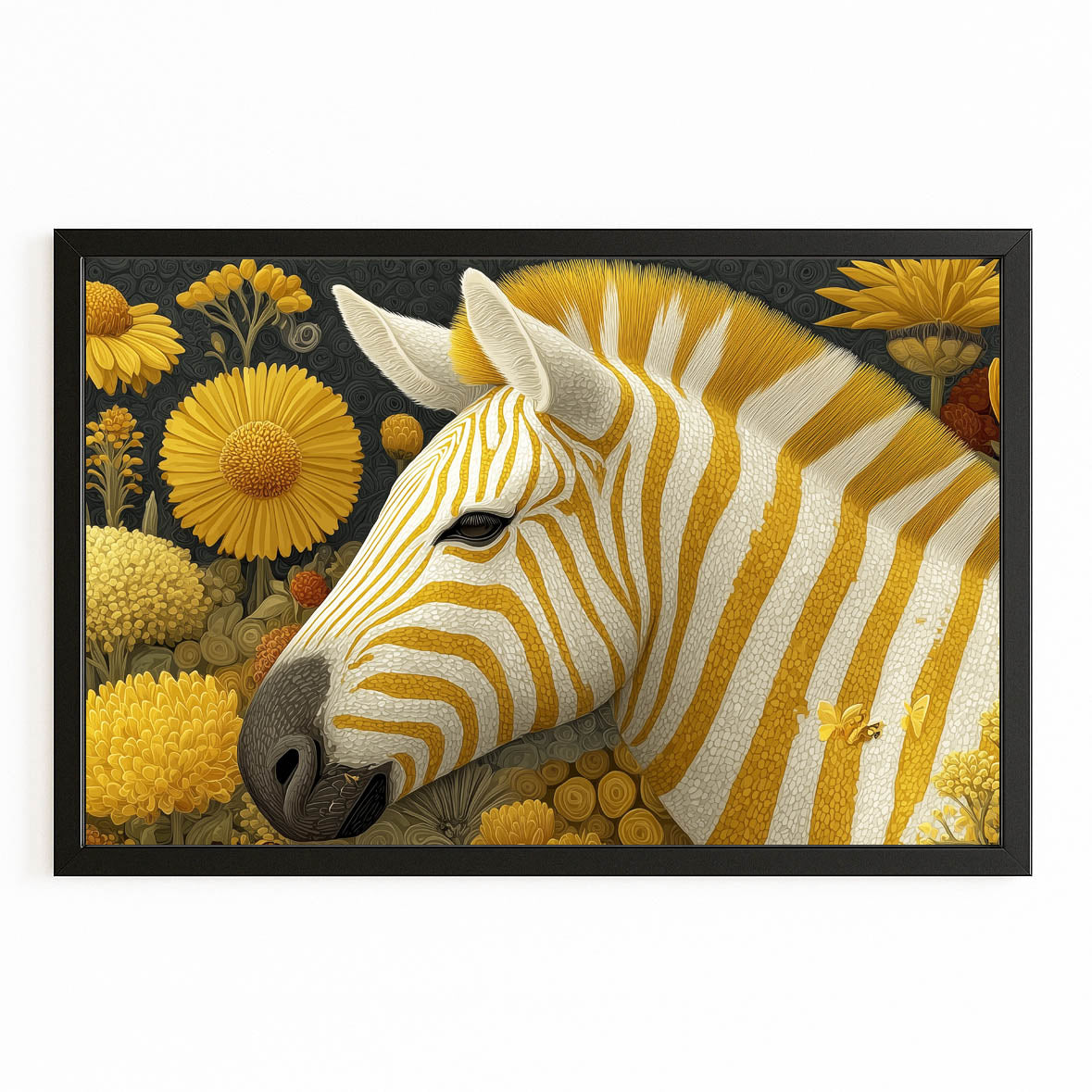 Horizontal Zebra Artwork – with Premium Black frame on white background