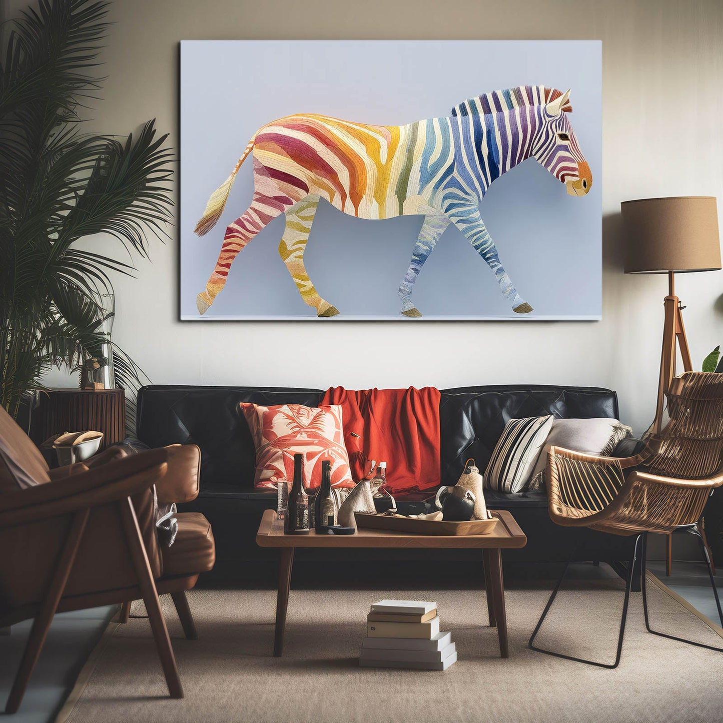 Horizontal Zebra Canvas Art – styled in a furnished interior