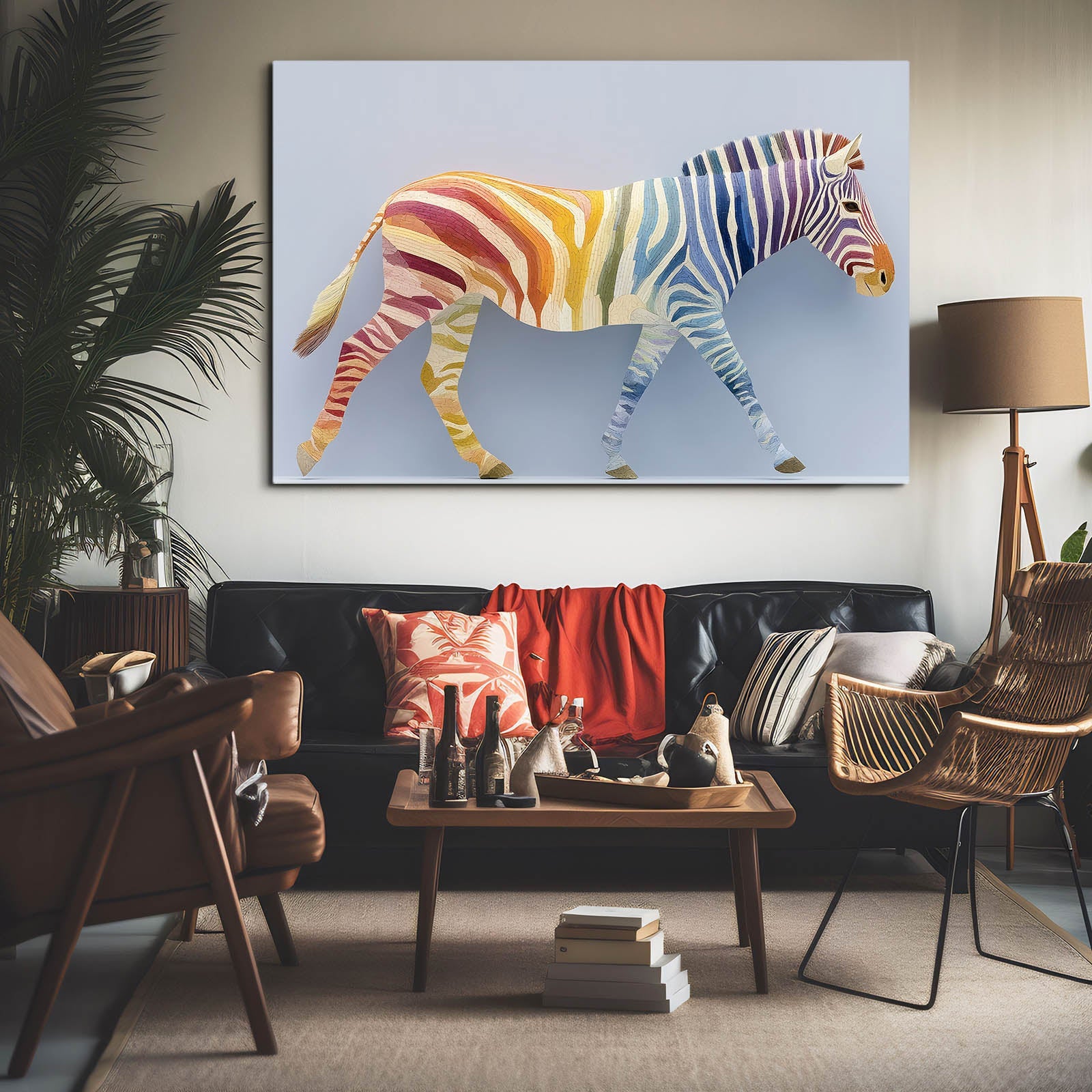 Horizontal Zebra Canvas Art – styled in a furnished interior