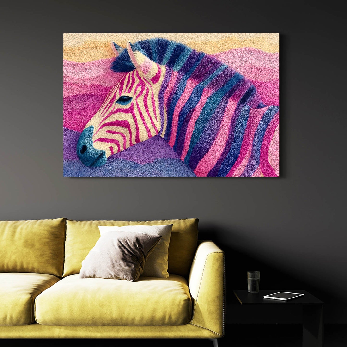 Horizontal Zebra Canvas – styled in a furnished interior