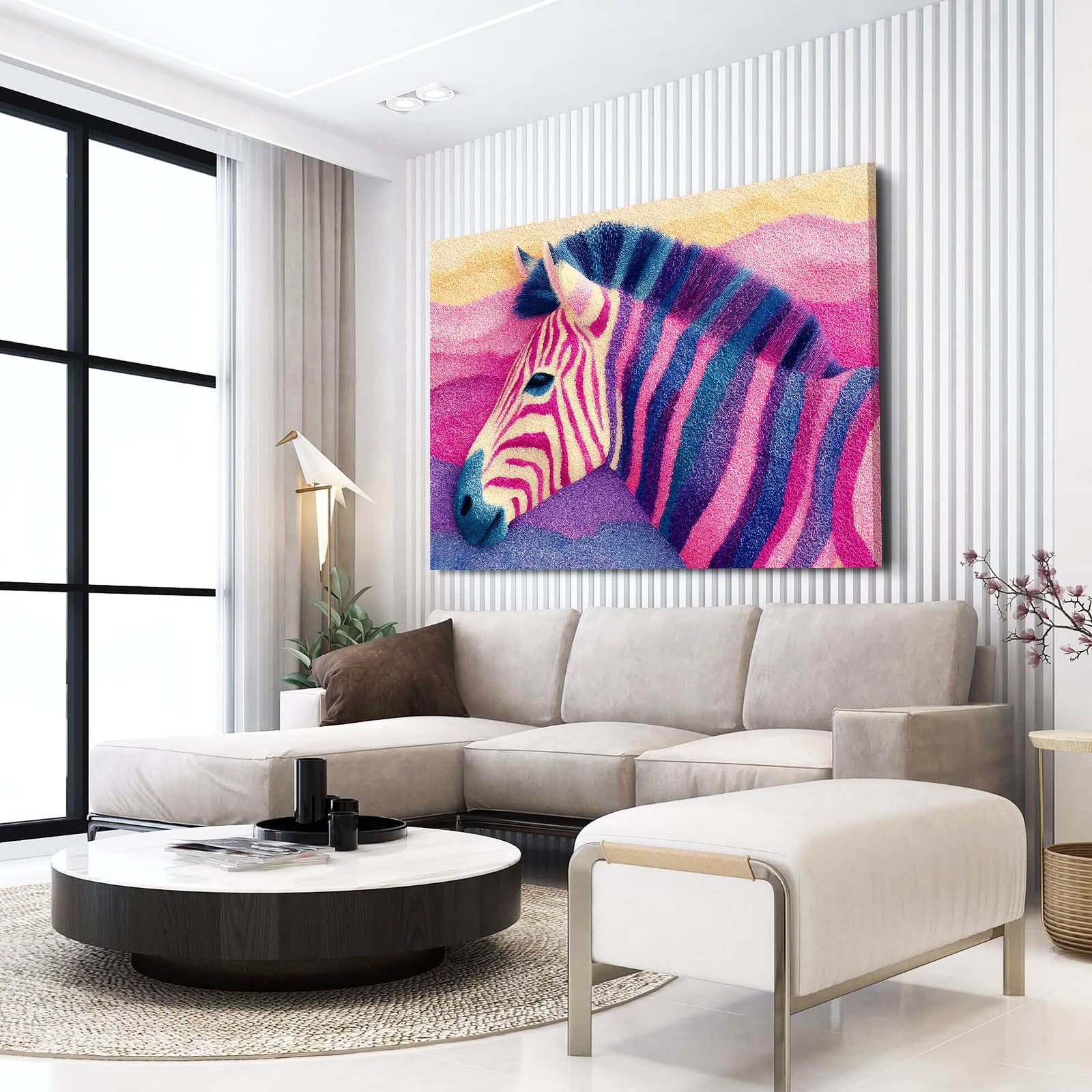 Horizontal Zebra Canvas – styled in a furnished interior