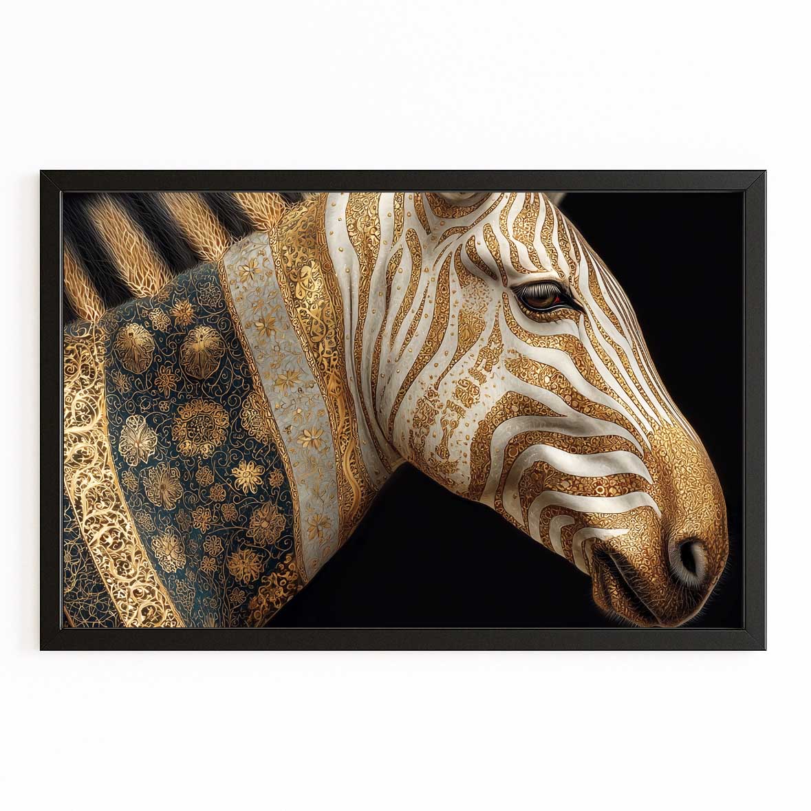 Horizontal Zebra Wall Art – with Premium Black frame on white background