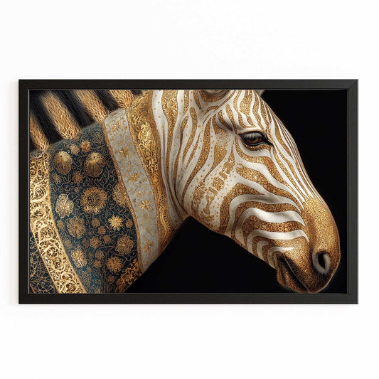Horizontal Zebra Wall Art – with Premium Black frame on white background