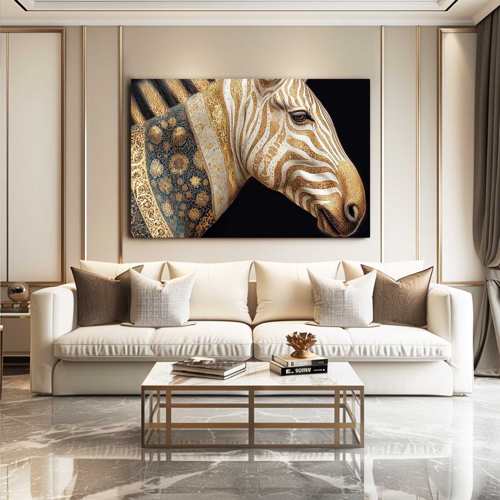 Horizontal Zebra Wall Art – styled in a furnished interior