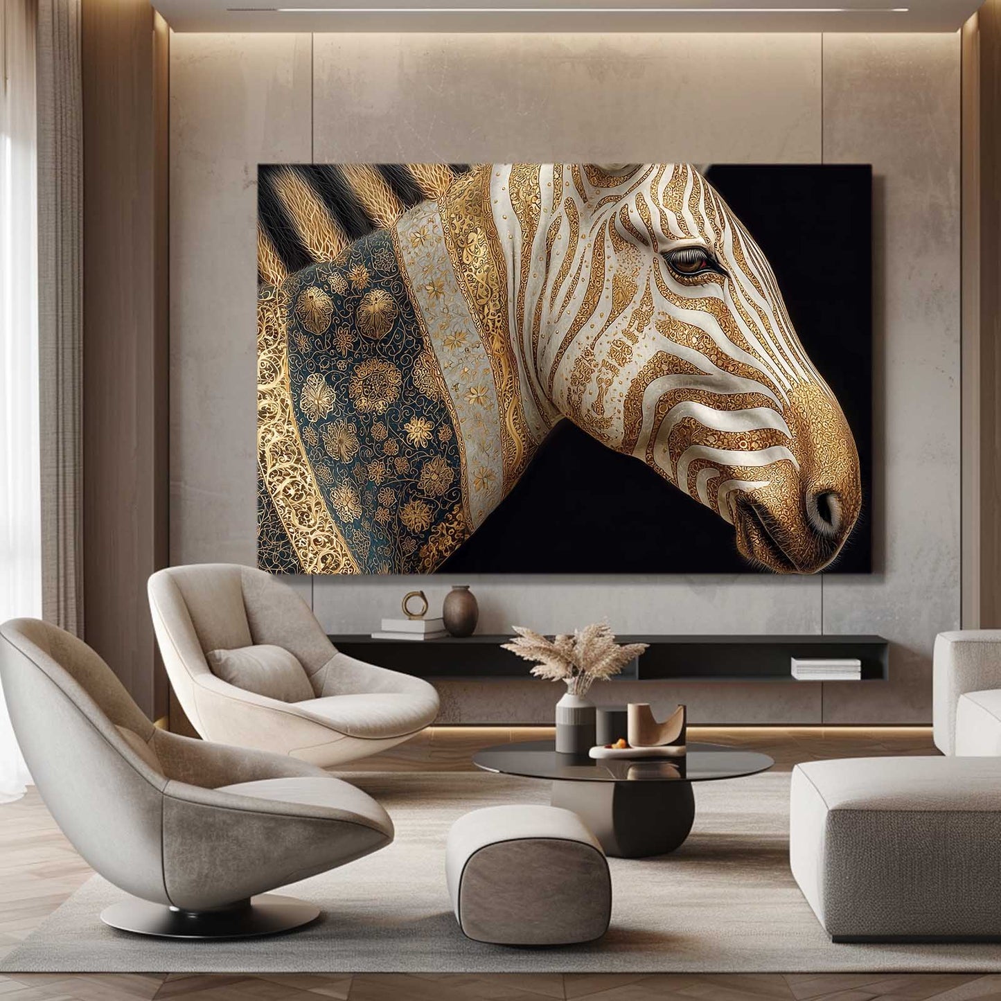 Horizontal Zebra Wall Art – styled in a furnished interior