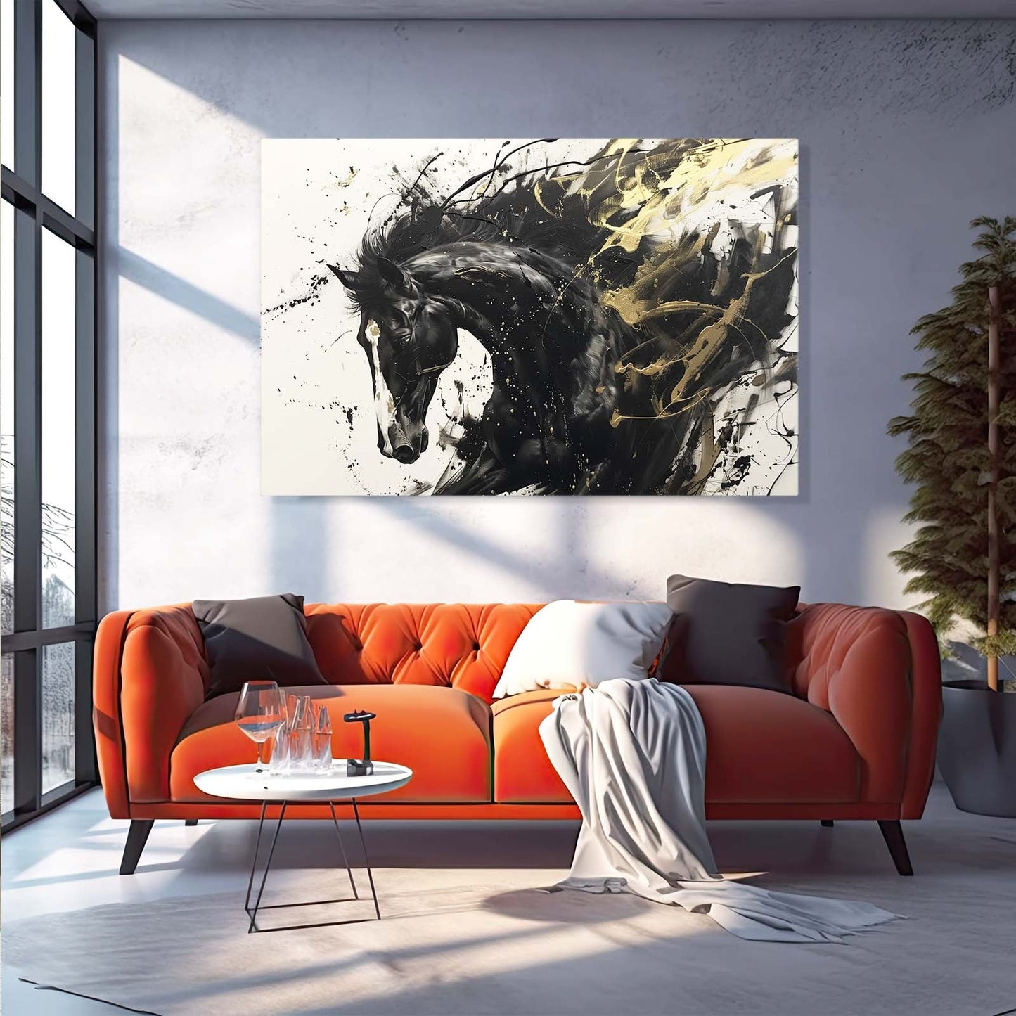 Horse Art – angled canvas view on white background