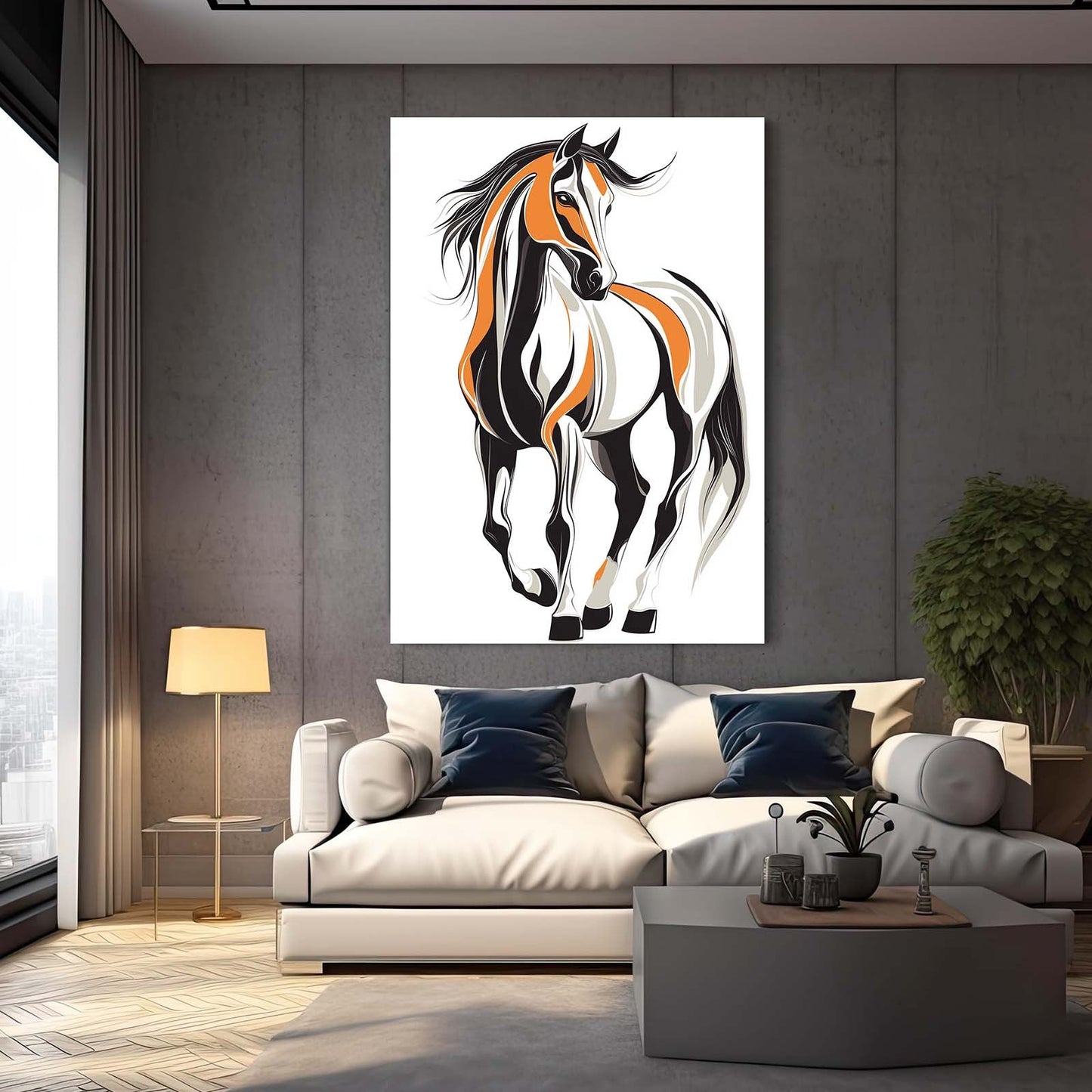 Horse Artwork – angled canvas view on white background