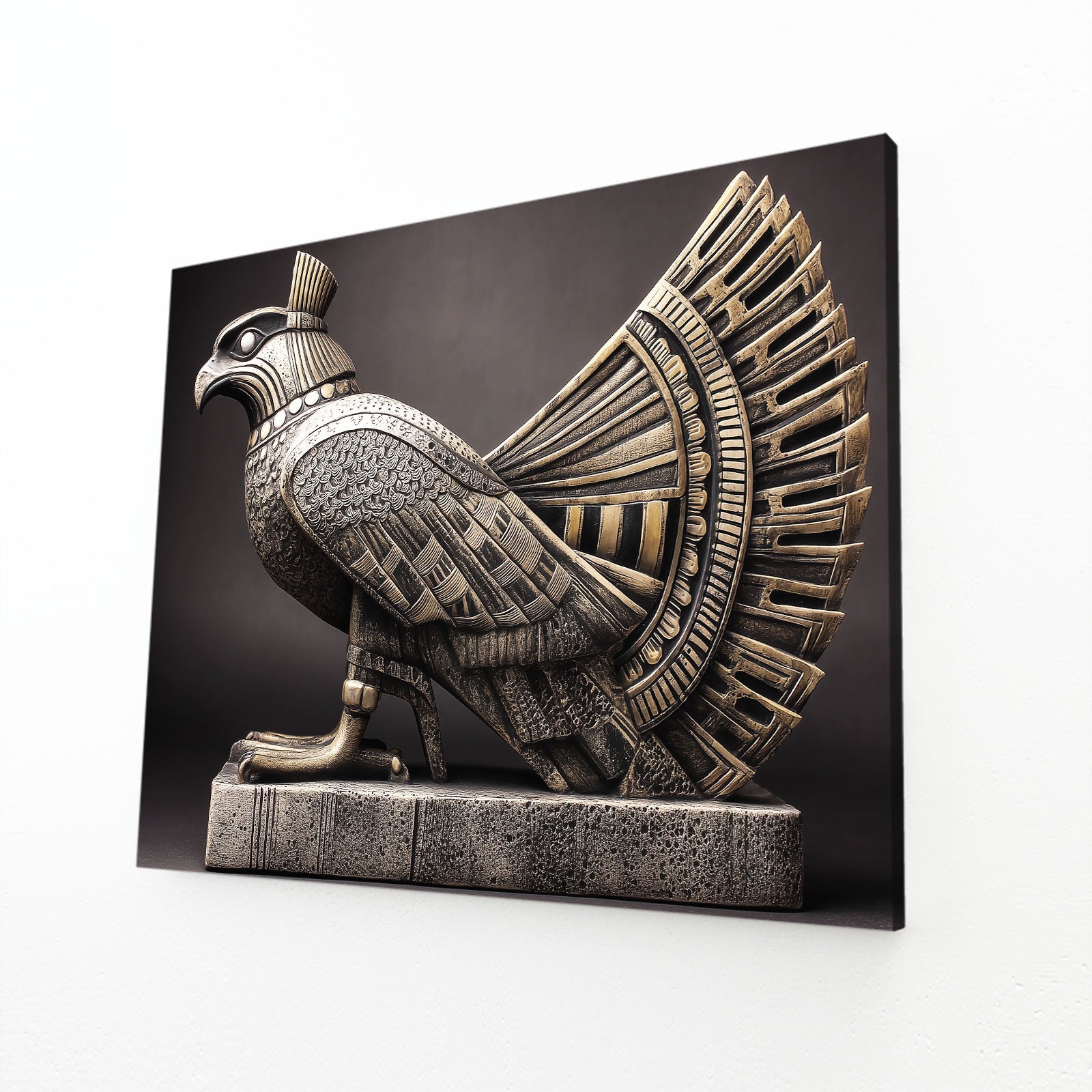 Horus Falcon Statue Egyptian Canvas Art – angled canvas view on white background