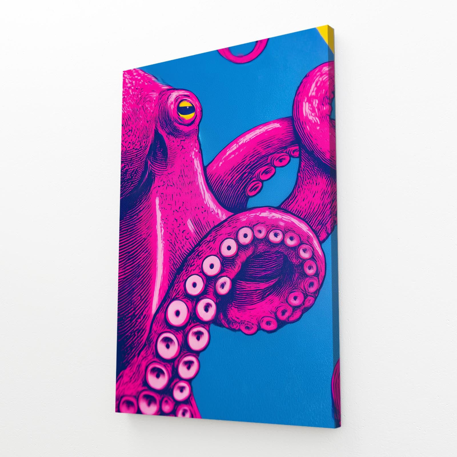 Hot Pink Pop Octopus Canvas Art – angled canvas view on white background
