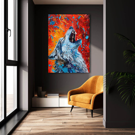 Howling Wolf Wall Art — landscape canvas print in red tones, view 3