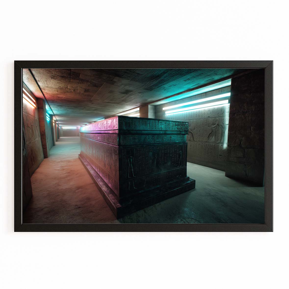 Illuminated Stone Tunnel Egyptian Prints – with Premium Black frame on white background